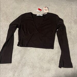 size medium sincerely jules cropped long sleeve brown top